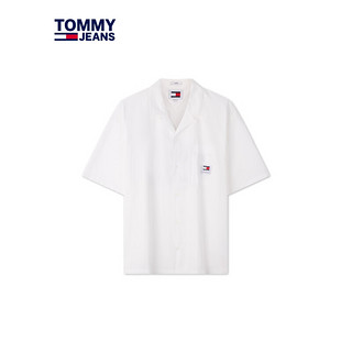 TOMMY JEANS24春季男装纯棉撞色签字体刺绣复古合身短袖衬衫19139 白色YBR S