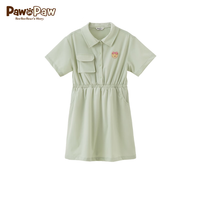 PawinPaw卡通小熊童装23年夏女童衬衫领收腰A字型连衣裙 Khaki卡其色/49 140