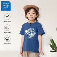 JEANSWEST LIFE真维斯集团童装男童纯棉短袖T恤中大童透气上衣夏装儿童百搭衣服 靛蓝/I蓝微笑 140cm