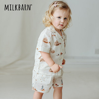 Milkbarn2024儿童衬衫短裤套装宝宝夏季衣服男女童休闲童装 暖洋沙滩 110cm