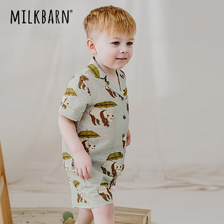 Milkbarn2024儿童衬衫短裤套装宝宝夏季衣服男女童休闲童装 熊猫绿 110cm