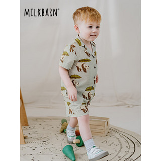 Milkbarn2024儿童衬衫短裤套装宝宝夏季衣服男女童休闲童装 熊猫绿 90cm