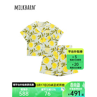 Milkbarn2024儿童衬衫短裤套装宝宝夏季衣服男女童休闲童装 柠檬 90cm