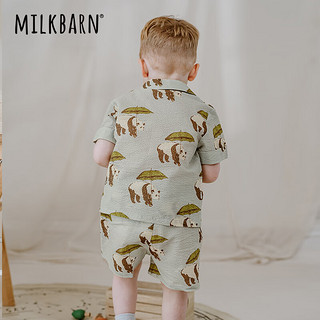 Milkbarn2024儿童衬衫短裤套装宝宝夏季衣服男女童休闲童装 熊猫绿 80cm