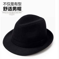 斯恩摩 帽子男春秋天毛呢礼帽帽子中老年人男士爵士帽冬天老人帽绅士帽子 纯色细毛呢黑色 均码