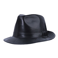 盛锡福帽子21秋冬皮礼帽男士绅士羊皮休闲保暖爸爸中老年人英伦牛皮 黑色 61cm