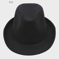 帽子男春秋天毛呢礼帽帽子中老年人男士爵士帽冬天老人帽绅士帽子 纯色细毛呢黑色 加大号60厘米