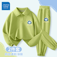 真维斯童装 JEANSWEST JNR真维斯男童套装春秋款休闲衣服中大童学院风华夫格儿童运动两件套 小爪爪K浅绿+小爪爪K浅绿 140