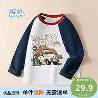 Baleno Junior 班尼路童装儿童长袖男童春秋款纯棉撞色插肩上衣服大童春季打底衫 藏蓝/小车 130cm