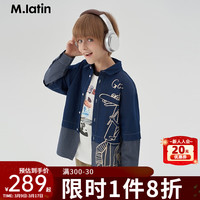 M.Latin/马拉丁童装儿童24春新款男大童拼接印花肌理感长袖牛仔衬衫