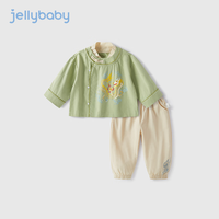 JELLYBABY唐装男童春季宝宝中国风两件套衣服2小童春装汉服3儿童套装春秋款 绿色 90CM