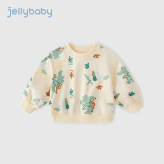JELLYBABY男童春秋卫衣男孩酷帅衣服春季宝宝圆领上衣时髦儿童春装2024 杏色 90CM