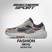 SKECHERS 斯凯奇 男士运动休闲鞋复古拼接绑带小怪兽鞋低帮柔软轻便缓震运动机能鞋 TNV褐色/海军蓝色