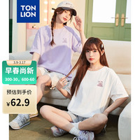唐狮 TONLION短袖T恤女左胸线条图案圆领宽松上衣 本白 S