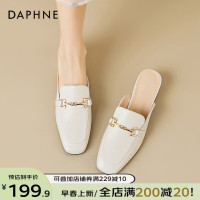 达芙妮（DAPHNE）半拖鞋女粗跟牛皮2024春季轻便百搭拉人一脚蹬休闲时尚单鞋女 米色 40