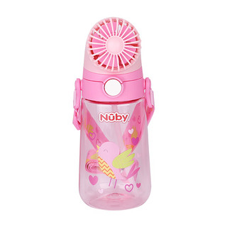 NUBY（努比）充电风扇水杯儿童夏季幼儿园上学便携背带男女孩吸管杯子 粉色 550ml