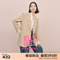 伊芙丽（eifini）【果冻系列】伊芙丽休闲设计感百搭宽松廓形西装外套女2024春装 浅卡其 正肩合身 155/80A/S 80-105斤