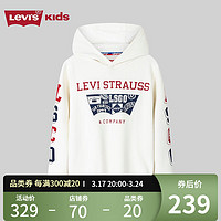 LEVI 's李维斯童装24春季新款男童休闲连帽卫衣儿童百搭上衣 白鹭 140 /68