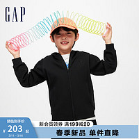 Gap男童春季2024简约纯色Scuba卫衣儿童装帅气连帽外套891700 黑色 130cm(S)亚洲尺码