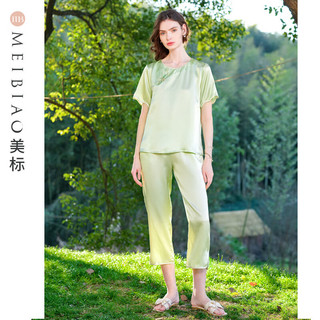 美标 MEIBIAO19姆米重磅短袖真丝睡衣套装女春夏桑蚕丝绸可外穿家居服 白玉色 M(160/84A)