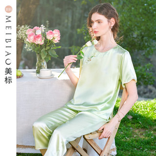 美标 MEIBIAO19姆米重磅短袖真丝睡衣套装女春夏桑蚕丝绸可外穿家居服 白玉色 M(160/84A)