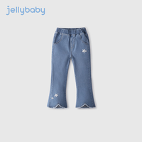 JELLYBABY女童牛仔裤2024女大童春季微喇长裤时髦儿童春秋裤子外穿宝宝春装 牛仔蓝 1