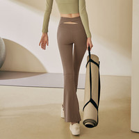 NLMN微喇瑜伽裤女高腰提臀裸感普拉提专业训练跑步运动长裤 可可色 M