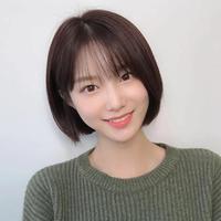 EASIHAIR 假发女短发全头套式全真发波波头真人发丝自然甜美空气刘海中长发