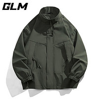 GLM品牌夹克外套男士秋冬季潮流立领时尚舒适耐磨抗皱 墨绿 XL(140斤-160斤)