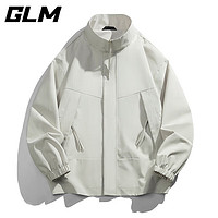 GLM品牌夹克外套男士秋冬季潮流立领时尚舒适耐磨抗皱 浅卡其 M(100斤-125斤)