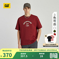 CAT卡特24春男士户外LOGO设计宽松短袖T恤 暗红色 M