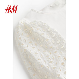 H&M 女装衬衫2024春季柔软纯色棉质汗布圆领泡泡袖上衣1138084 白色010 165/96A M