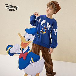 Disney baby 迪士尼宝贝 迪士尼童装男童加绒圆领卫衣2023秋冬装新款儿童保暖卡通字母上衣