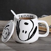 SNOOPY 史努比 陶瓷马克杯家用带盖勺喝水杯办公室咖啡杯男女情侣卡通杯子