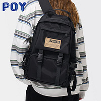 POY ®新品 美式书包女大学生大容量电脑背包黑色男学生工装双肩包