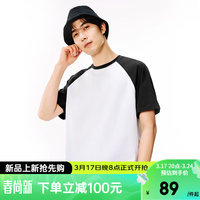 网易严选 美式复古凉感T恤插肩袖款撞色显瘦短袖不易变形 宽松版-米白色 XL