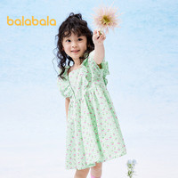 巴拉巴拉女童连衣裙2024夏装儿童裙子泡泡袖公主裙甜美碎花裙 绿色调00444 100cm
