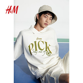 H&M2024春季男装时尚休闲百搭宽松版有领卫衣1214778 白色/Pick 165/84A XS