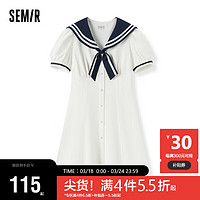 Semir 森马 连衣裙女泡泡袖2023夏季气质撞色海军领初恋裙学院风109323114004