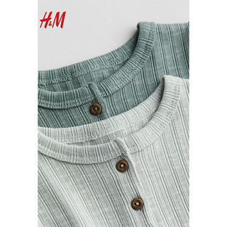 H&M2024春季童装女婴柔软汗布2件装罗纹亨利衫1186789 灰绿色/浅灰绿色 66/48 4-6M