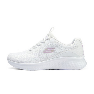 斯凯奇Skechers女子休闲跑步鞋轻量舒适碎花网布一脚蹬150015 白色/WHT 39.5