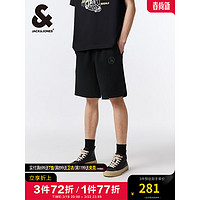 杰克·琼斯（JACK&JONES）夏季LOGO刺绣裤身字母提花肌理略宽松休闲短裤男装22429F029 E40黑色 170/76A/SR