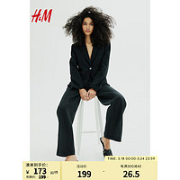 H&M2024春季女鞋纯色方头无根时尚休闲百搭织凉鞋1223046 黑色 42 265