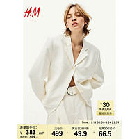 H&M2024春季女装外套时尚百搭亚麻混纺休闲西装1226861 白色 165/96A 42