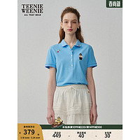 Teenie Weenie小熊2024春夏刺绣Polo领短袖T恤微收腰Polo衫女 蓝色 175/XL