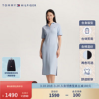 TOMMY HILFIGER【莱赛尔微弹】24春夏女装系带V领开叉POLO连衣裙42532 浅蓝色C1O XL