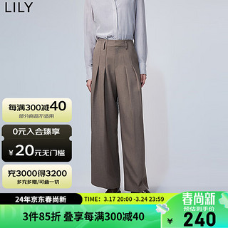 LILY2024春女装时尚通勤款显瘦双褶直筒阔腿高腰西式休闲裤女 322灰绿 L