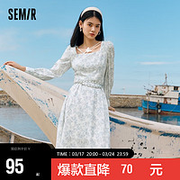 Semir 森马 连衣裙女春秋款蝴蝶元素甜酷风小众长袖裙子女109123114006 蓝色调 XXL