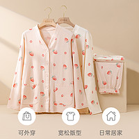 顶瓜瓜 睡衣女春秋款纯棉长袖可外穿草莓家居服套装