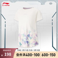 李宁 LI-NING童装速干短袖T恤女大童24春夏网眼透气速干渐变满印运动上衣 粉紫满印大身拼白色袖-1 170cm
